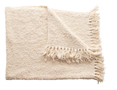 Cotton Blend Throw w/ Fringe Cream Color