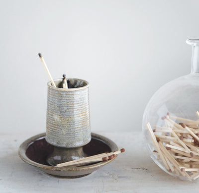 STONEWARE MATCH HOLDER WITH STRIKER PLATE